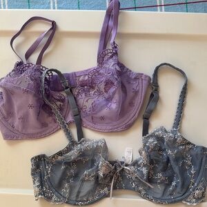Elegant Lace Underwire Bras - Purple and Gray